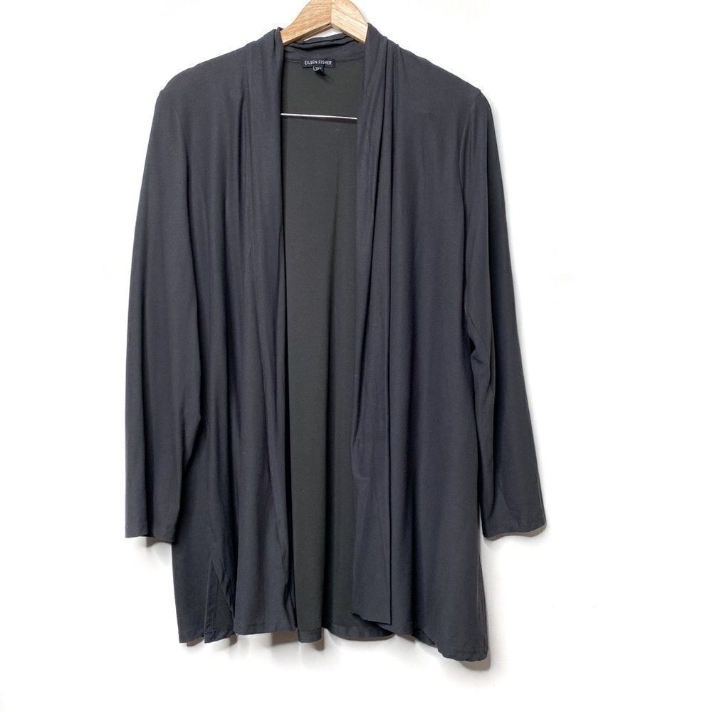 Eileen fisher open front grey cardigan L